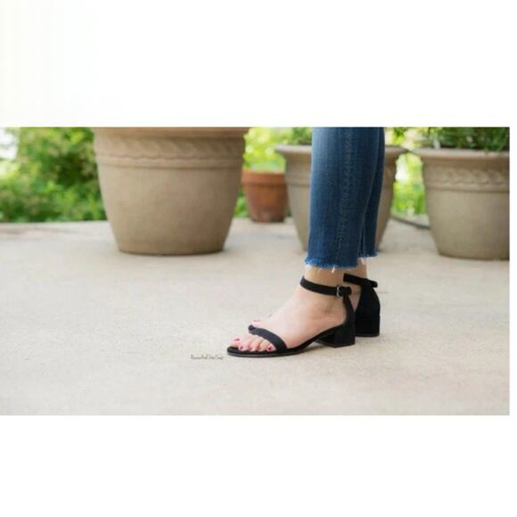 Stuart Whitman Nudist June Black Leather Sandal block Heel Size 9 minimalist - Picture 4 of 14